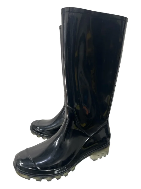 Rain boots for music festivals-Coach Shoe Size 5 Black Rubber Calf High Rain Boot Boots