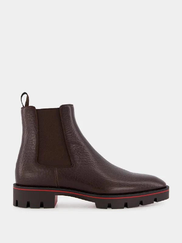 Rain boots for wide toes-Brown Alpinosol Grain Calf Leather Ankle Boots