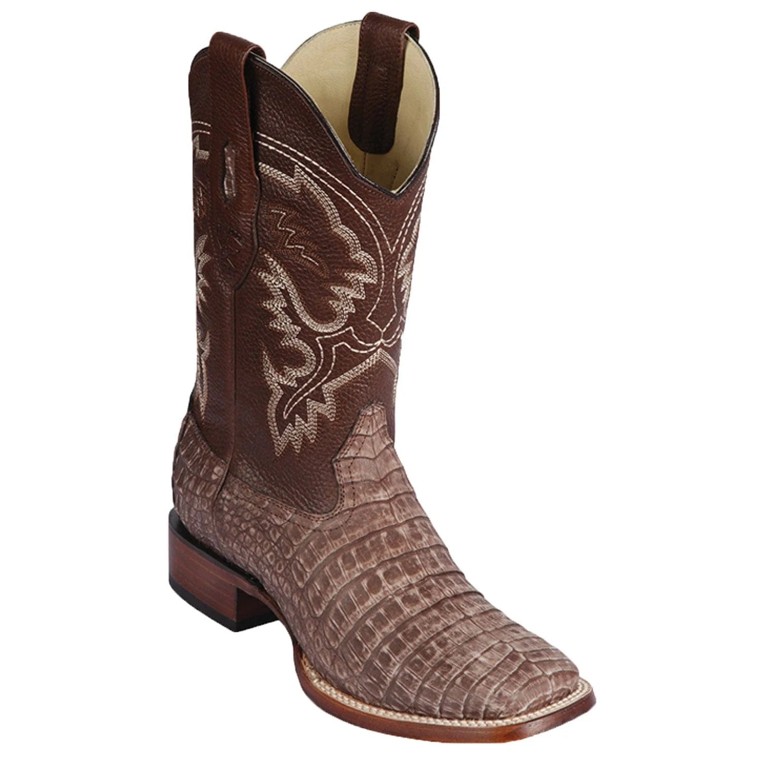 cowboy boots for men with brushed leather for a worn effect-Cowboy boots with plaid accentsLos Altos 8228234 Men's Sahara Brown Genuine Caiman Belly Wide Square Toe Cowboy Boots