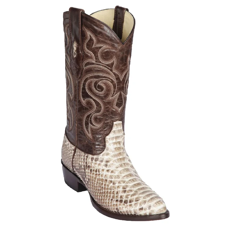 cowboy boots for men with stylish leather tassels for added flair-Cowboy boots with block heelLos Altos 605749 Men's Natural Genuine Python Medium Round Toe Cowboy Boots