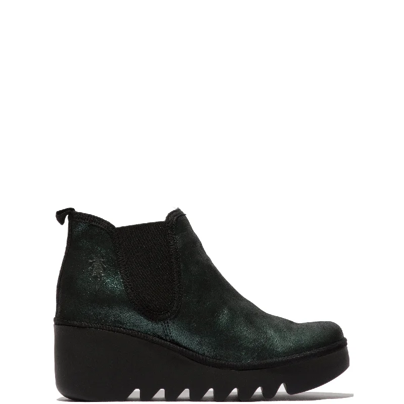 Ankle boots for hiking-Fly Byne349 Ladies Anya Green Leather Pull On Ankle Boots