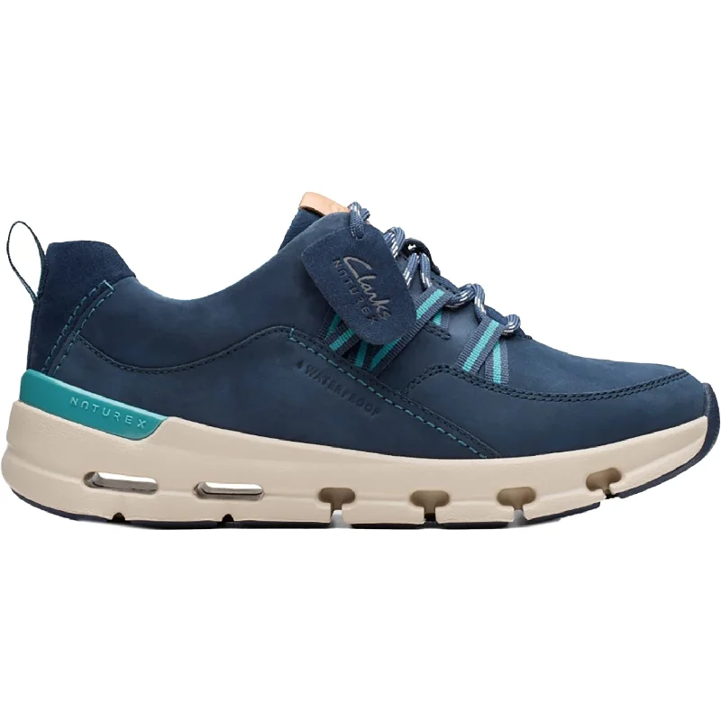 Athletic shoes for active runs-Women's Clarks Nature X Tie Waterproof Navy Combi Nubuck