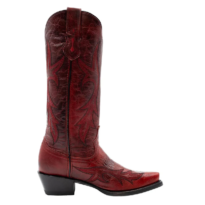 Rain boots for eco-conscious-Ferrini Scarlett Red Full Grain Leather Snipped Toe Western Dress Boots