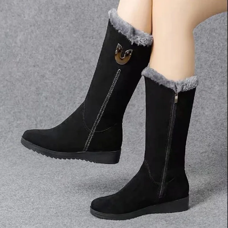 Snow boots for powder snow-OCW Women Snow Winter Suede Boots Warm Fur Inside Modern Design Shoes