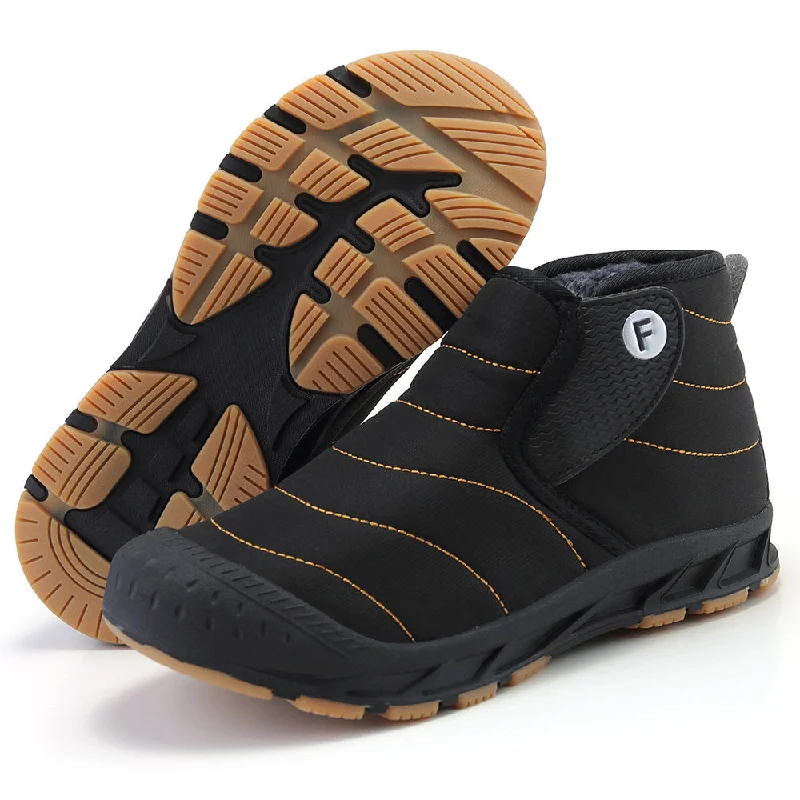 Snow boots black color-HARENC Snow Boots for Men Winter Warm Waterproof Outdoor Hiking Shoes