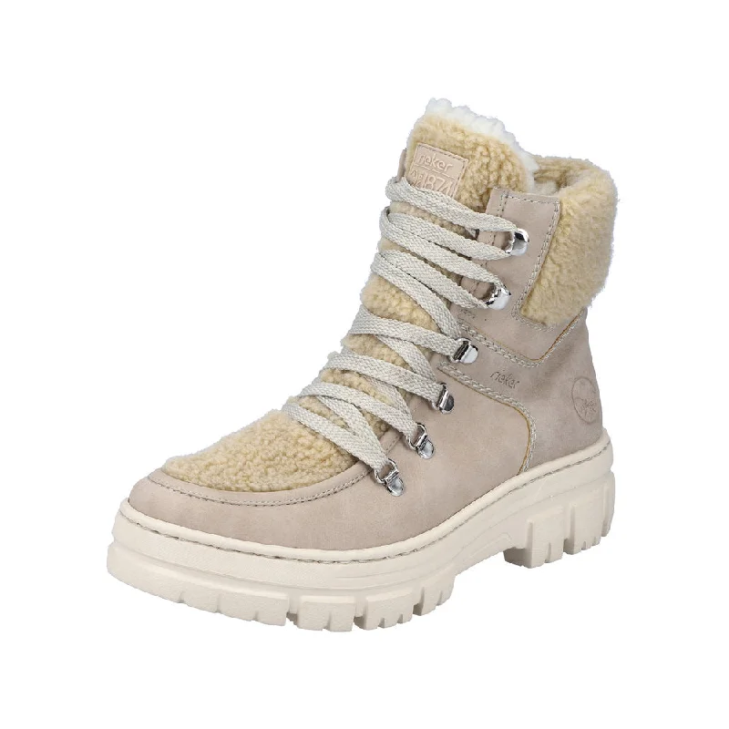 Ankle boots with firm padding-Rieker Z7430-62 Ladies Beige Side Zip Ankle Boots