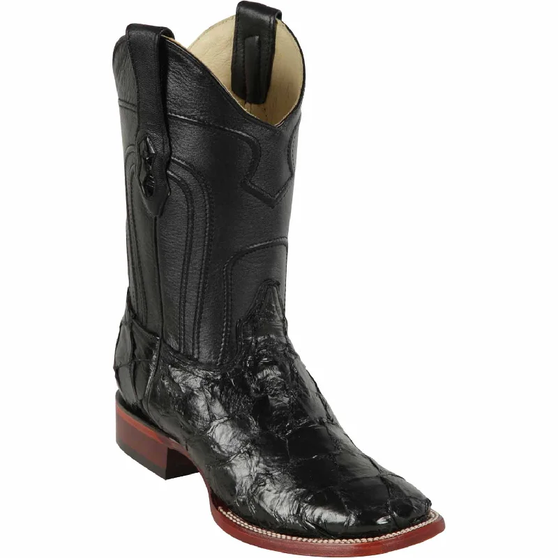 cowboy boots for men with reflective accents for added visibility-Cowboy boots with modern twistLos Altos 4822R1005 Men's Black Genuine Pirarucu Wide Square Toe Cowboy Boots