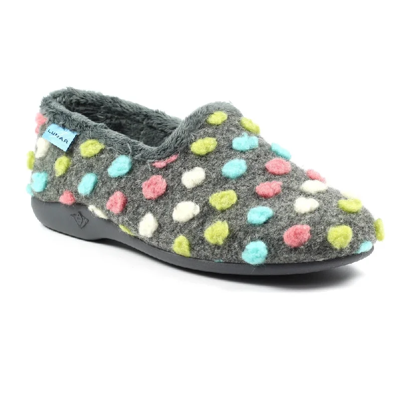 Slippers with stylish paddingLunar Helix KLA125 Ladies Grey Textile Slip On Slippers