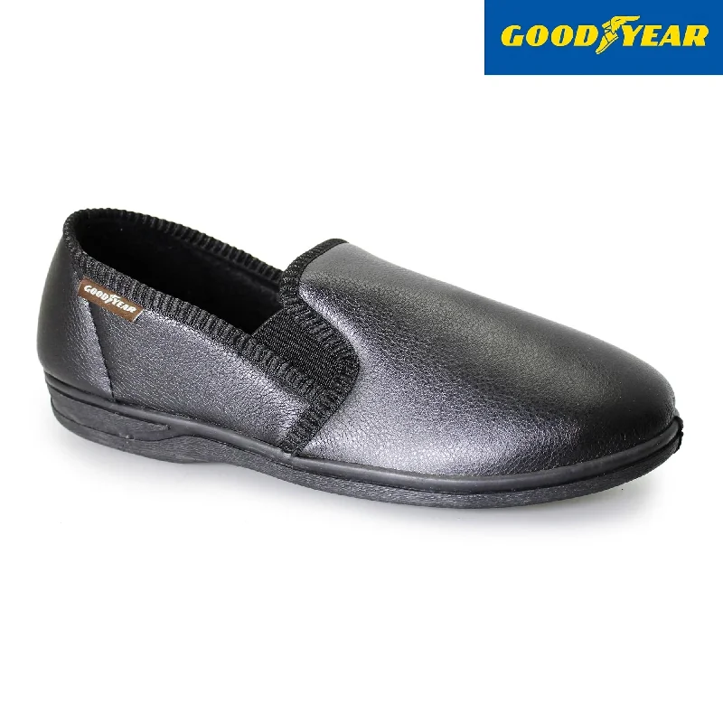 Slippers for cozy warmthGoodyear Trent Mens Black Faux Leather Slip On Slippers