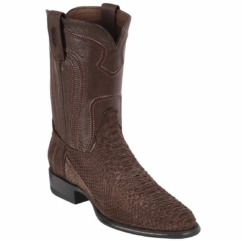 loafers for women with metallic sheen for eye-catching appeal-Cowboy boots for festival outfitLos Altos 69N5707  Men's Nobuck Brown Genuine Python Roper Toe Cowboy Boots