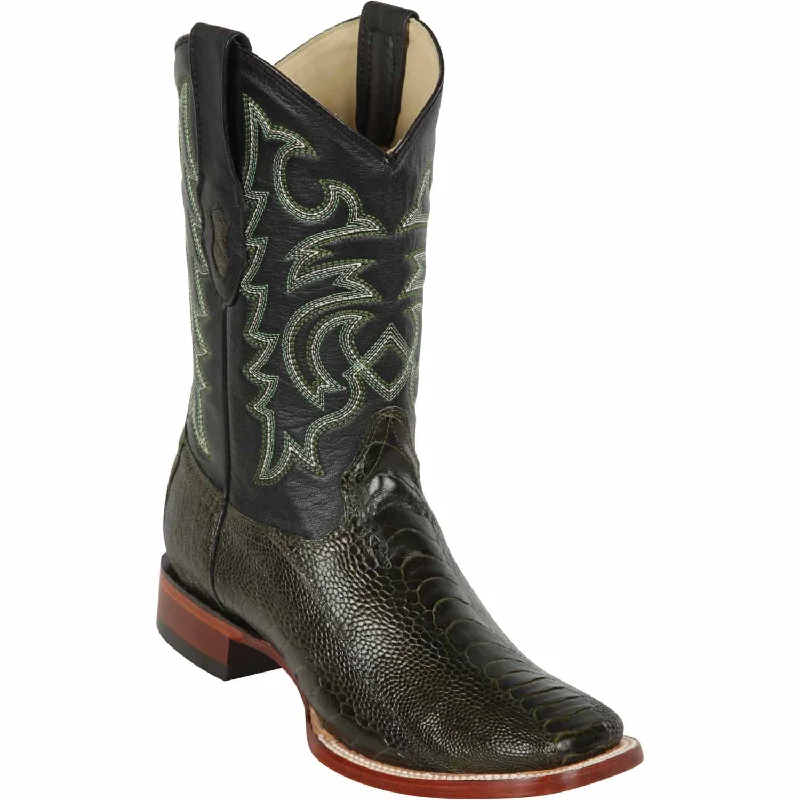 cowboy boots for women with buckle accents for trendy flair-Cowboy boots for vegan buyersLos Altos 8220545 Men's Olive Green Genuine Ostrich Leg Wide Square Toe Cowboy Boots