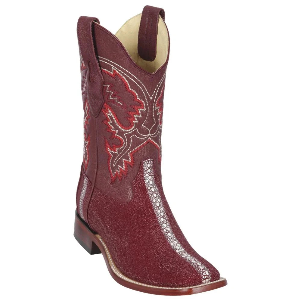 cowboy boots for men with heavy-duty sole for tough terrain-Cowboy boots with lace-up frontLos Altos 8221106 Men's Burgundy Genuine Stingray Rowstone Wide Square Toe Cowboy Boots