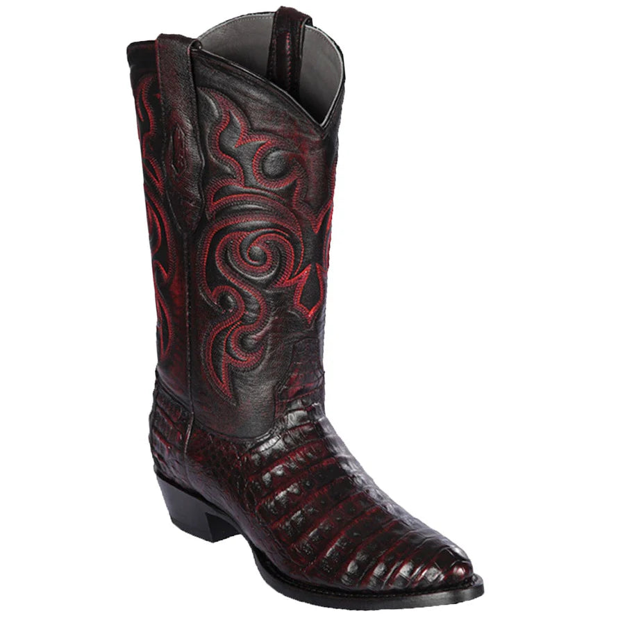 loafers for women with classic design for everyday wear-Cowboy boots for Thanksgiving wearLos Altos 658218 Men's Black Cherry Genuine Caiman Belly Round Toe Cowboy Boots