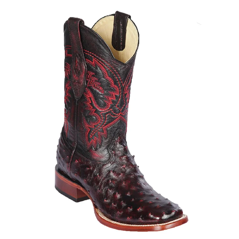 cowboy boots for women with suede material for soft texture-Cowboy boots for barrel racingLos Altos 8220318 Men's Black Cherry Genuine Ostrich Wide Square Toe Cowboy Boots