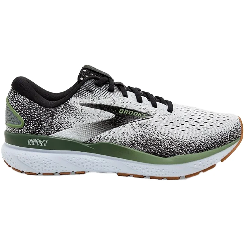 Athletic shoes for long-distance running-Men's Brooks Ghost 16 White/Black/Green Mesh