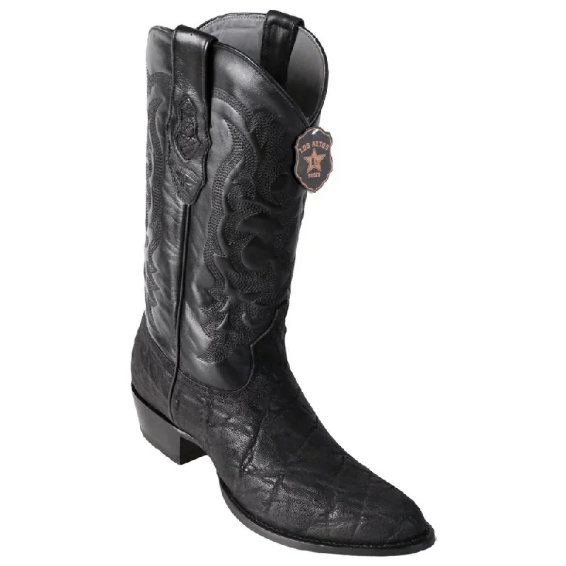 cowboy boots for men with weatherproof finish for all-season wear-Cowboy boots with orthopedic insolesLos Altos 657005 Men's Black Genuine Elephant Round Toe Cowboy Boots