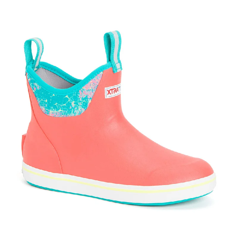 Ankle boots with lace overlay-XTRATUF Women's Ankle Deck Boots- Coral Coho