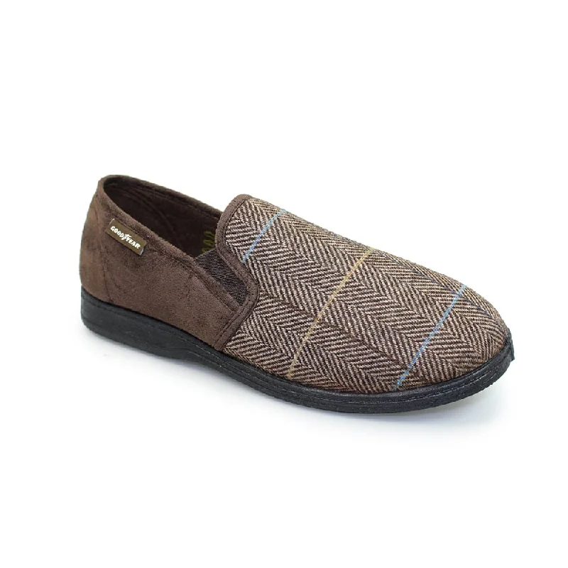 Slippers with durable softnessGoodyear Harrison KMG116 Mens Brown Tweed Slippers