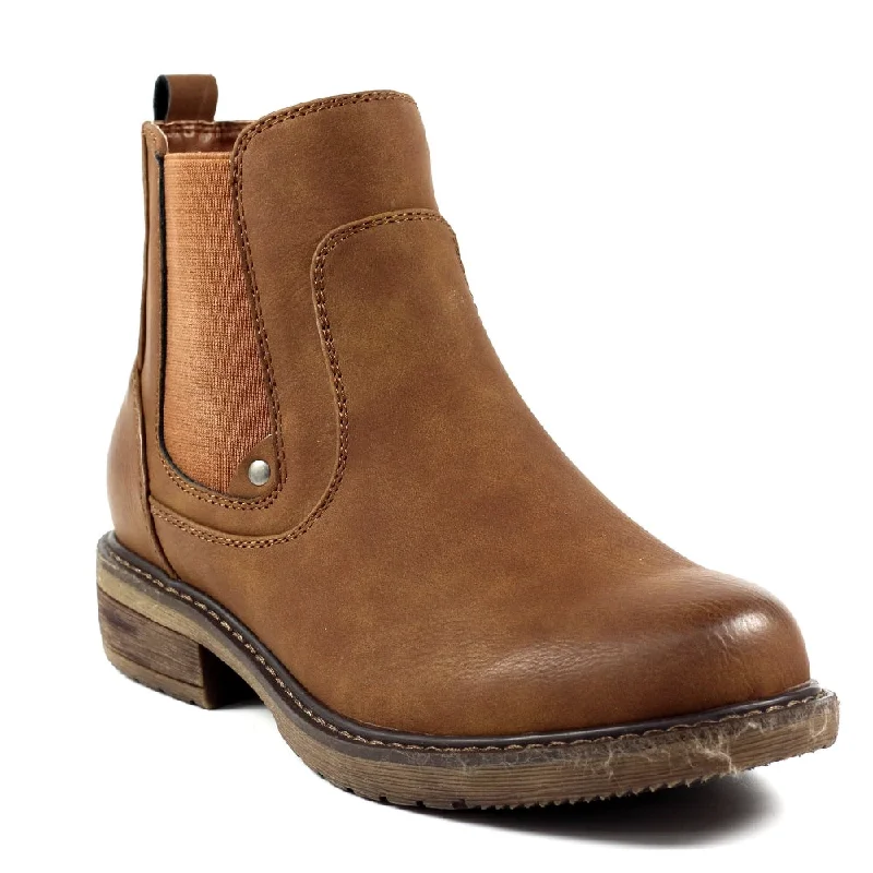 Ankle boots for rough use-Lunar GLB108 Roxie II Ladies Tan Slip On Ankle Boots