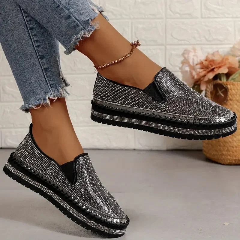 Slippers for quiet walkingWomen's Rhinestone Glitter slip-on Shoes