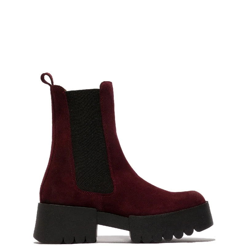 Ankle boots with fringe-Fly EreL007 Ladies Oil Wine Red Suede Pull On Ankle Boots