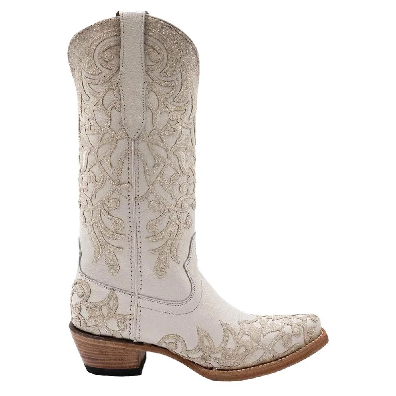 Rain boots with loud print-Ferrini Starlight White Full Grain Leather Snipped Toe Wedding Boots