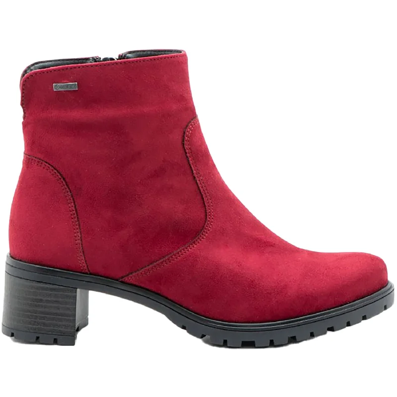 Booties with rugged heels-Women's Ara Roselle Red Hydro-Microsuede