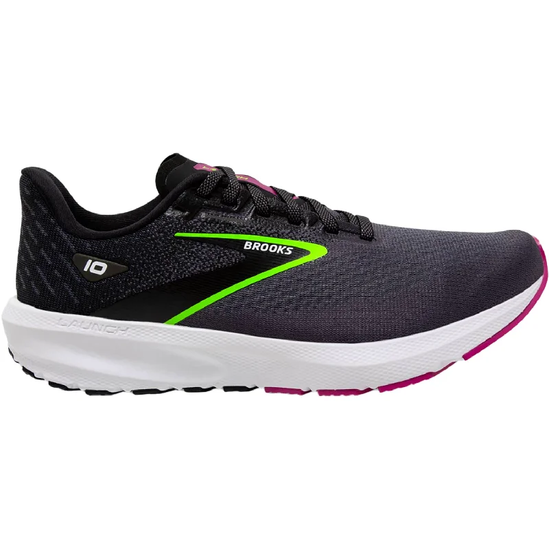 Athletic shoes with eco materials-Women's Brooks Launch 10 Black/Blackened Pearl/Green Mesh