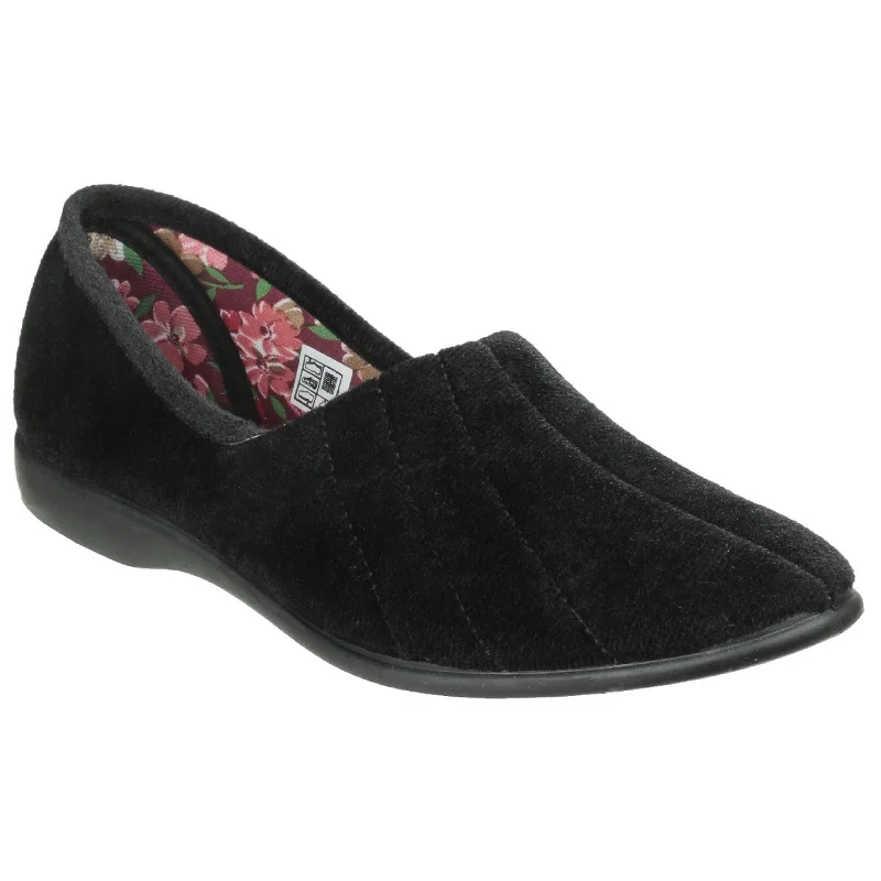 Slippers with padded solesGBS Audrey Slipper Ladies  Spanish Black Textile Slip On Slippers