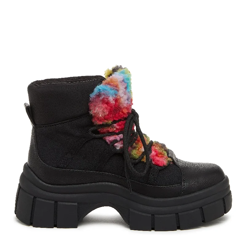 Rain boots with native print-Tiger Black Rainbow Platform Bootie