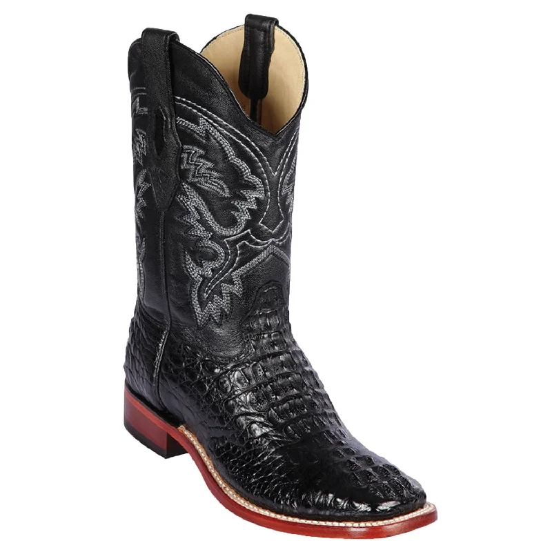 cowboy boots for men with ankle straps for additional support-Cowboy boots with cactus designLos Altos 8220205 Men's Black Genuine Caiman Hornback Wide Square Toe Cowboy Boots