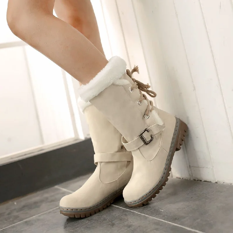 Snow boots for commuting-OCW Women Mid-Calf Comfortable Warm Fur Winter Boots