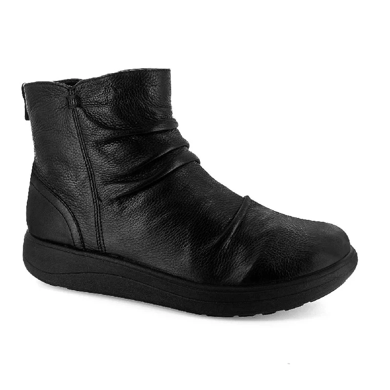 Ankle boots with gold buckles-Strive Tempo Ladies All Black Leather Arch Support Side Zip Ankle Boots