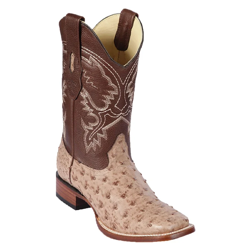 cowboy boots for women with vintage design for retro style-Cowboy boots for line dancingLos Altos 8220372 Men's Moka Genuine Ostrich Wide Square Toe Cowboy Boots