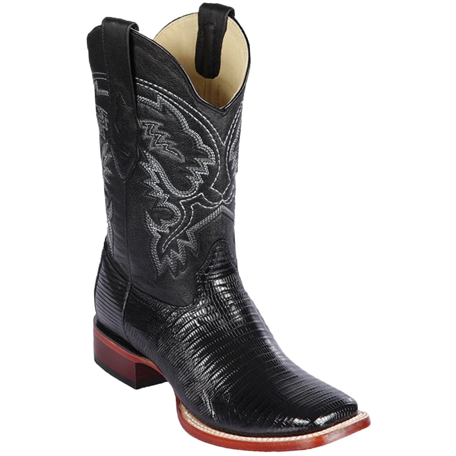 cowboy boots for women with intricate stitching for added flair-Cowboy boots for slippery surfacesLos Altos 8220705 Men's Black Genuine Teju Wide Square Toe Cowboy Boots