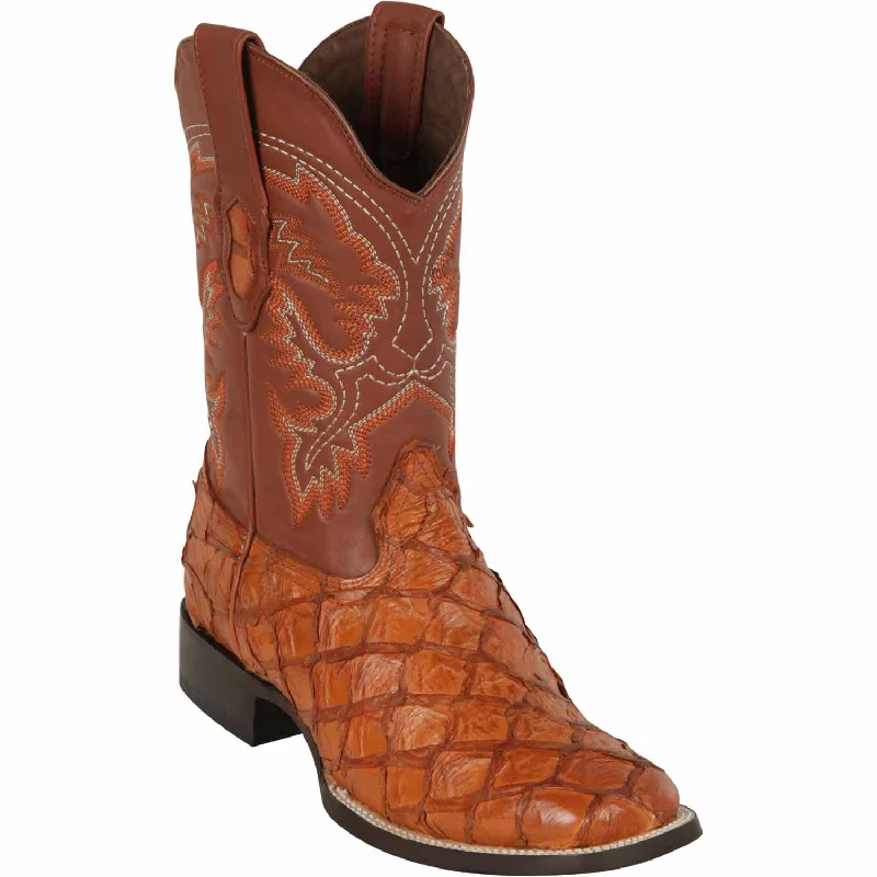 cowboy boots for women with playful pom-pom details for a fun touch-Cowboy boots for urban cowboysLos Altos 4822R1003 Men's Cognac Genuine Pirarucu Wide Square Toe Cowboy Boots