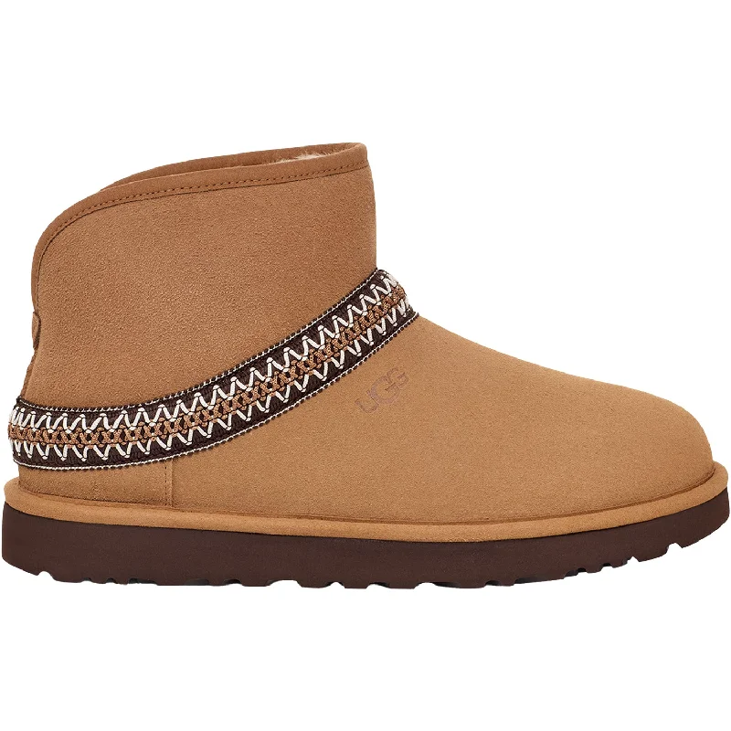 Booties for outdoor soles-Women's UGG Classic Mini Crescent Chestnut Suede