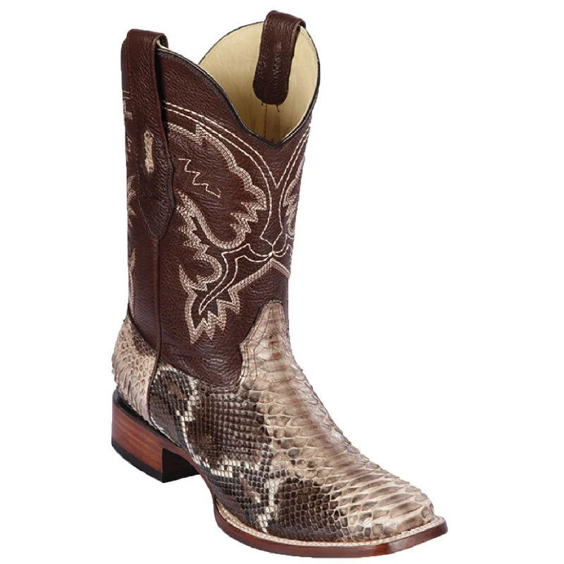 cowboy boots for men with smooth leather finish for a sleek look-Cowboy boots with memory foamLos Altos 8225785 Men's Rustic Brown Genuine Pyton Wide Square Toe Cowboy Boots