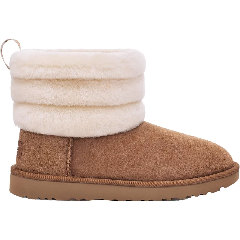 Booties for daily fashion-Women's UGG Fluff Mini Quilted Chestnut Sheepskin