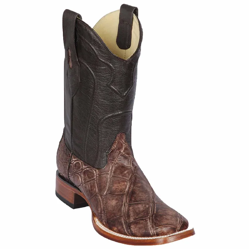 cowboy boots for women with high heel for a confident look-Cowboy boots for soft leatherLos Altos 8225835 Men's Sanded Brown Genuine Alligator Wide Square Toe Cowboy Boots