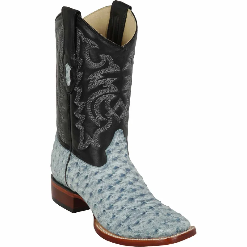 cowboy boots for women with soft leather for flexible comfort-Cowboy boots for luxury buyersLos Altos 8220382 Men's Rustic Blue Genuine Ostrich Wide Square Toe Cowboy Boots