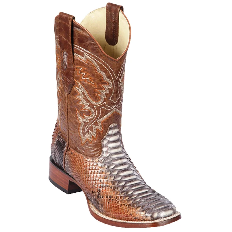 cowboy boots for women with faux leather option for eco-friendly wear-Cowboy boots for long hoursLos Altos 8225788 Men's Rustic Cognac Genuine Pyton Wide Square Toe Cowboy Boots