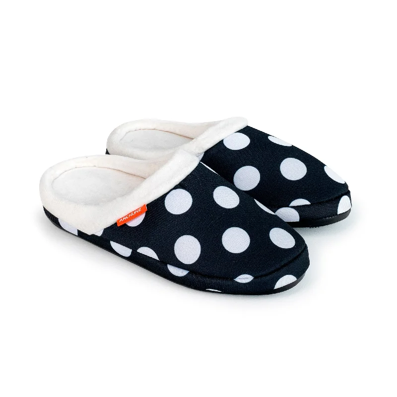 Slippers with anti-sweat fabricArchline Orthotic Slippers Slip-On – Black w/ White Polkadots