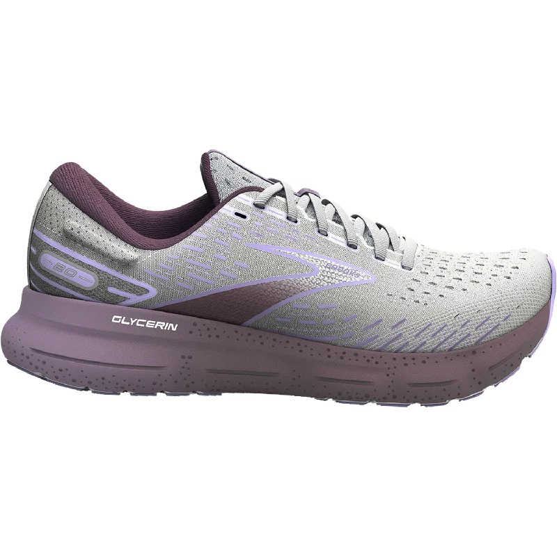 Athletic shoes for winter running-Women's Brooks Glycerin 20 White/Orchid Mesh