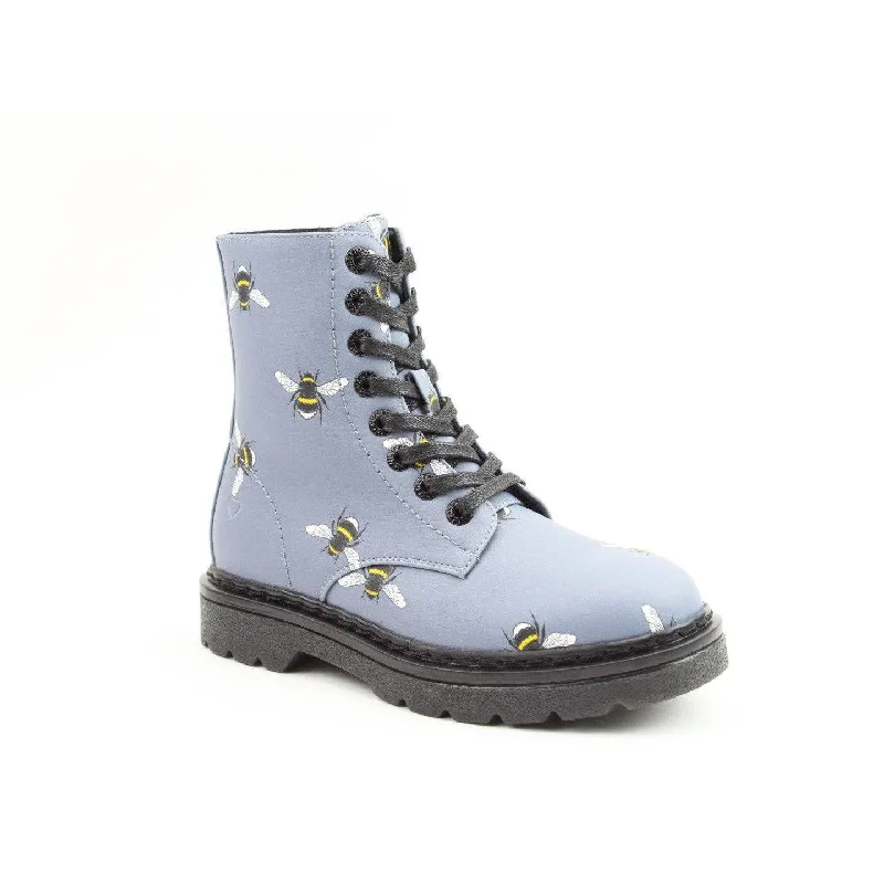 Ankle boots with zipper detail-Heavenly Feet Justina 2 Bee Print Ladies Denim Vegan Zip & Lace Ankle Boots