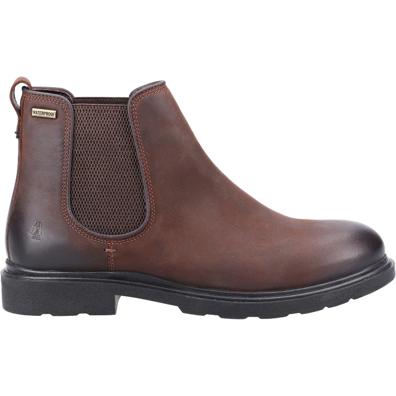 Ankle boots with curved heel-Hush Puppies Preston Mens Brown Leather Waterproof Pull On Ankle Boots