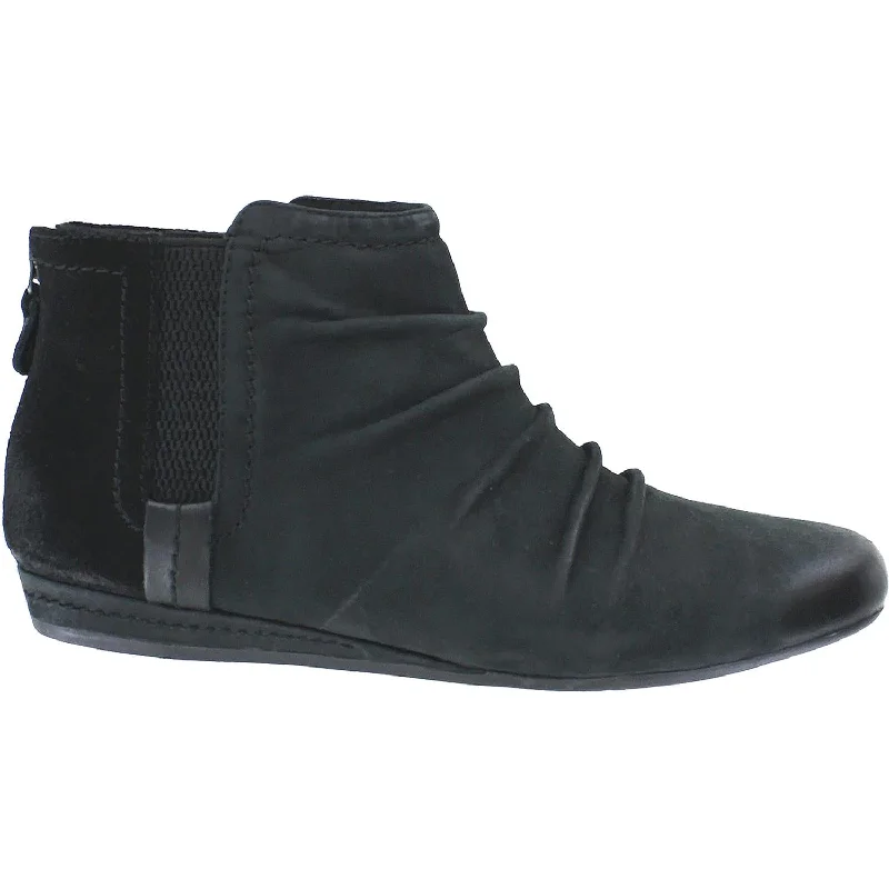 Booties with modern heels-Women's Rockport Cobb Hill Genevieve Black Leather