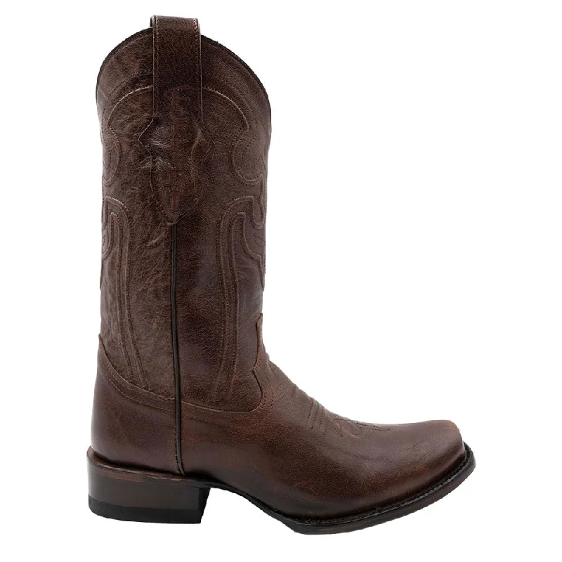 Rain boots for petite legs-Ferrini Wyatt Chocolate Full Grain Narrow Square Toe Leather Cowboy Boots