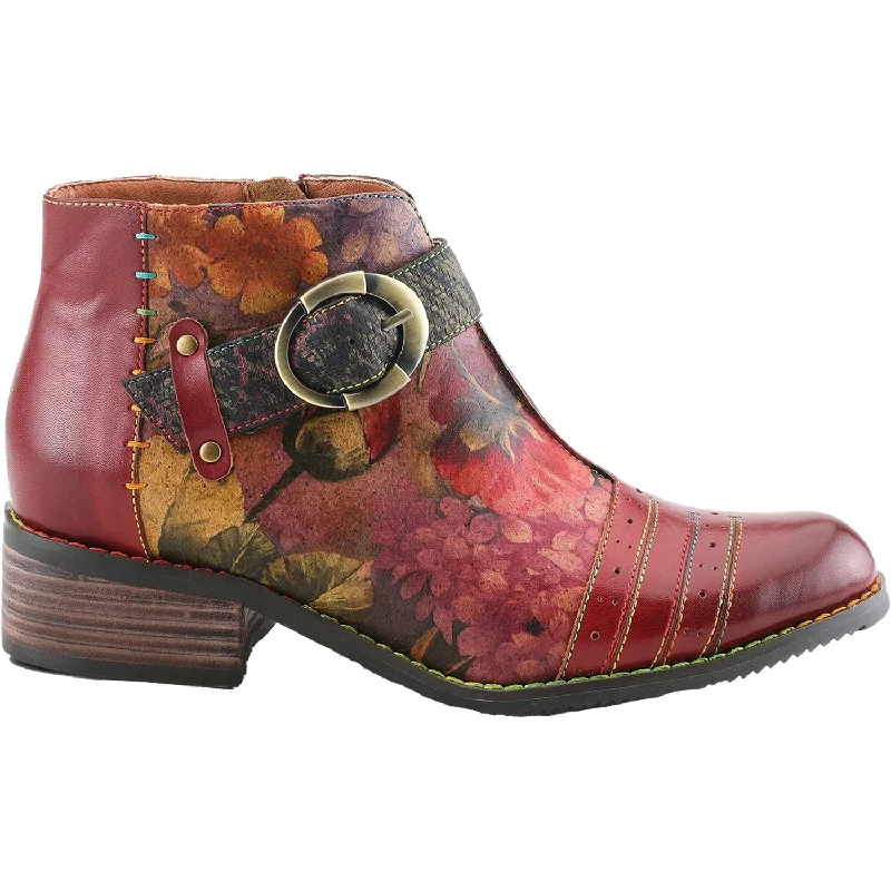 Booties with bold heels-Women's L'Artiste by Spring Step Georgiana-Rose Red Multi Leather