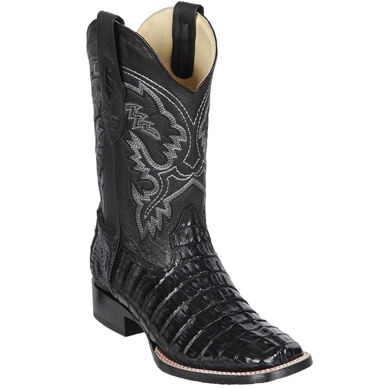 cowboy boots for men with wide calf for a comfortable fit-Cowboy boots with warrantyLos Altos 8220105 Men's Black Genuine Caiman Tail Wide Square Toe Cowboy Boots